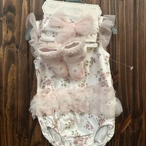 Pink Floral Baby Romper Set